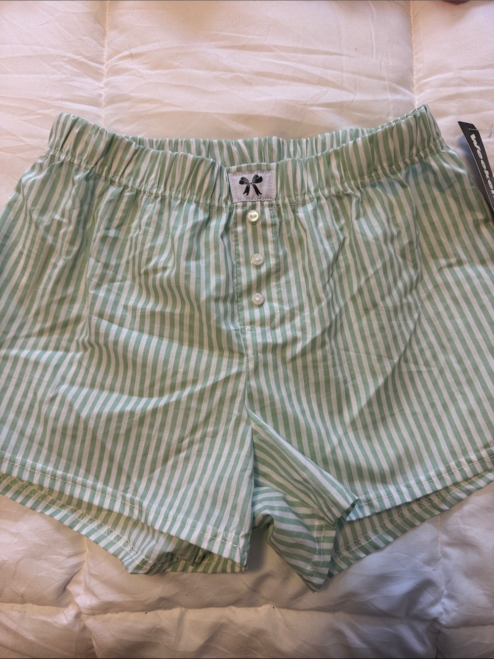 Bow-Accent Green Stripe Women’s Shorts
